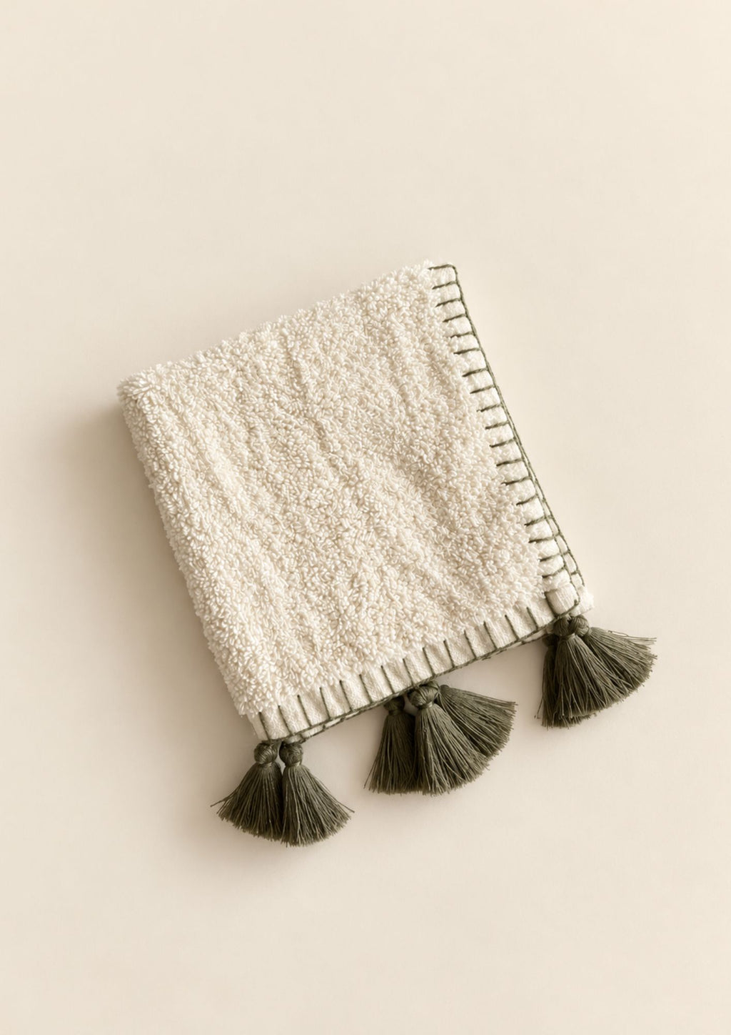 blanket stitch tasseled guest towel