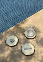 shell and sardine coasters